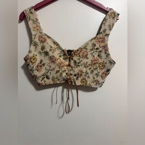 Cider Floral Tapestry Lace-Up Top